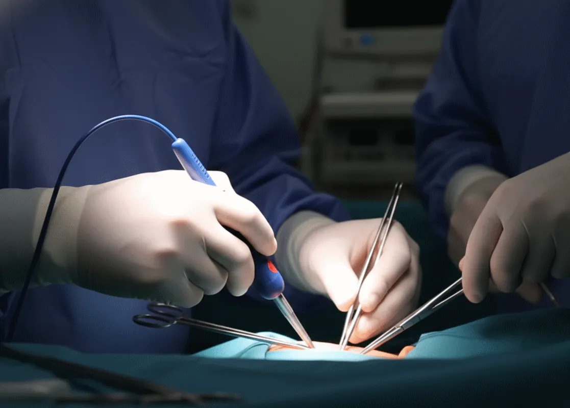 Surgeons performing arthroscopic shoulder surgery for frozen shoulder treatment